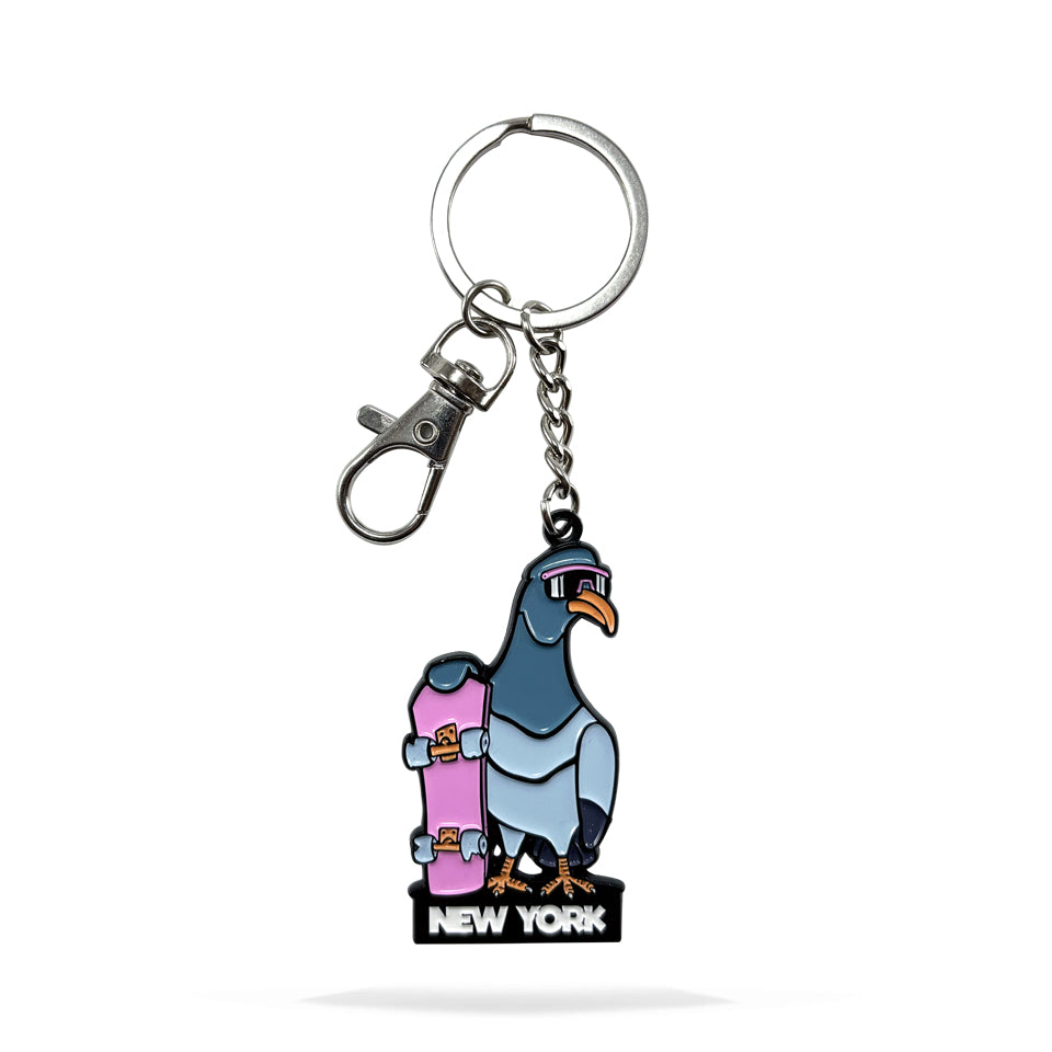 NYC Skater Pigeon Enamel Keychain